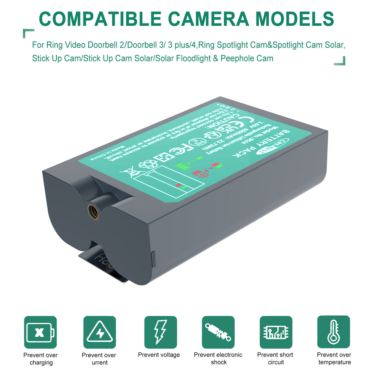 SHENTEC Batería Recargable 6.4Ah V4 Para Ring Video Doorbell 2 3 4 Spotlight Stick Up
