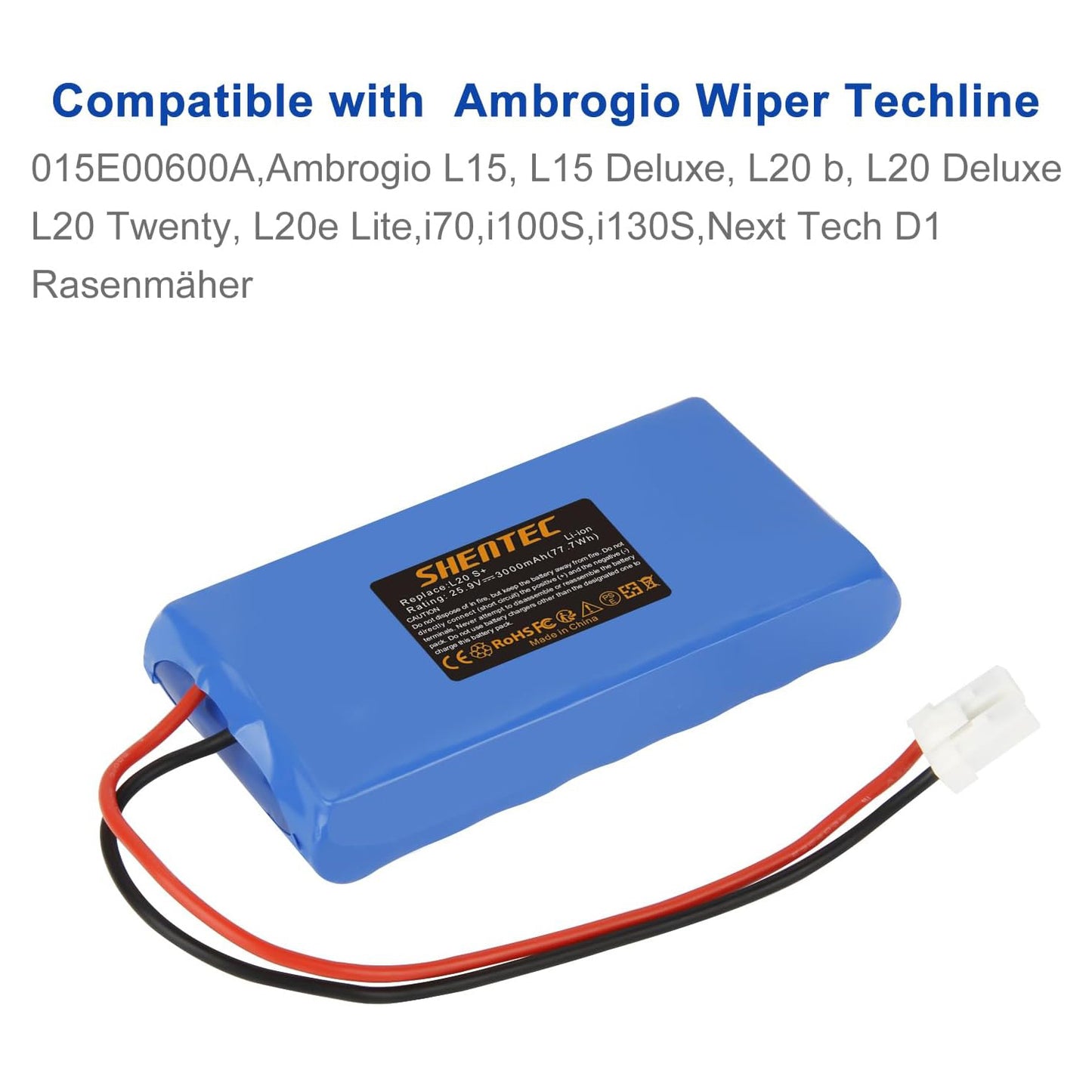 Batería de ion de litio para cortacésped SHENTEC compatible con Ambrogio Wipers Techline 015E00600A Ambrogio L15, L15 Deluxe, L20 b, L20 Deluxe, L20 Twenty, L20e Lite, i70, i100S, i130S, Next Tech D1