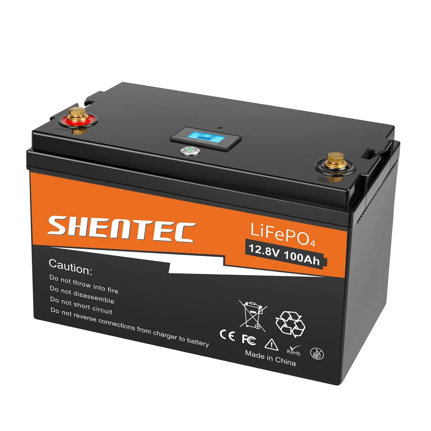 SHENTEC 12 V 100 Ah LiFePO4 Batería con Pantalla LED y BMS Incorporado de 100 A para Energía de Respaldo