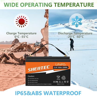 SHENTEC 12 V 100 Ah LiFePO4 Batería con Pantalla LED y BMS Incorporado de 100 A para Energía de Respaldo