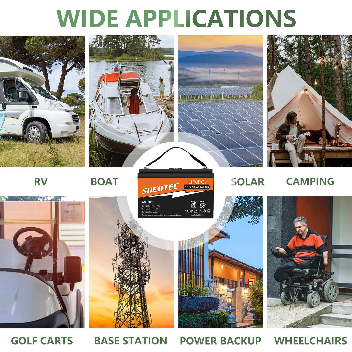 SHENTEC 12 V 100 Ah LiFePO4 Batería con Pantalla LED y BMS Incorporado de 100 A para Energía de Respaldo