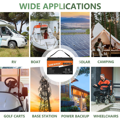 SHENTEC 12 V 100 Ah LiFePO4 Batería con Pantalla LED y BMS Incorporado de 100 A para Energía de Respaldo