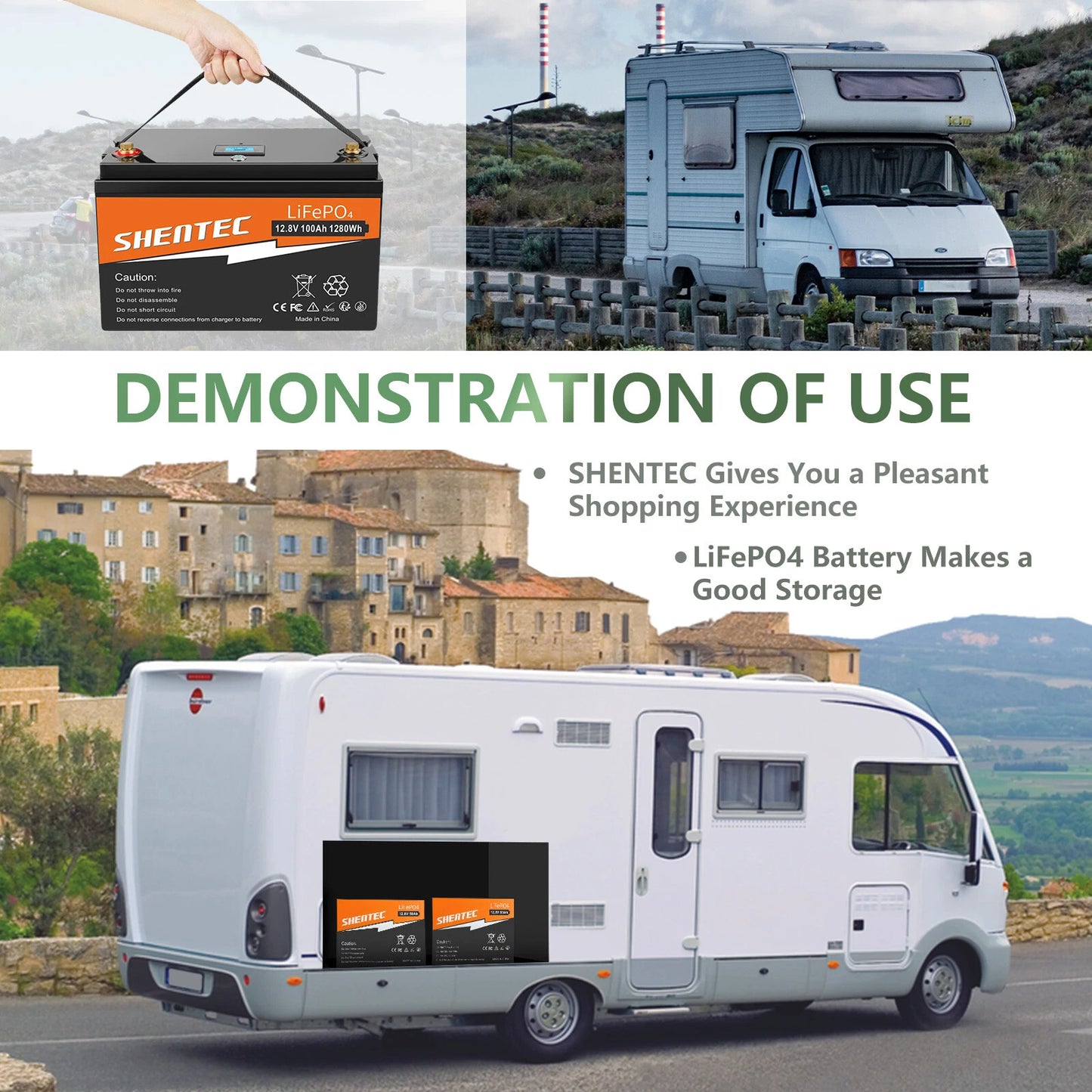 SHENTEC 12 V 100 Ah LiFePO4 Batería con Pantalla LED y BMS Incorporado de 100 A para Energía de Respaldo