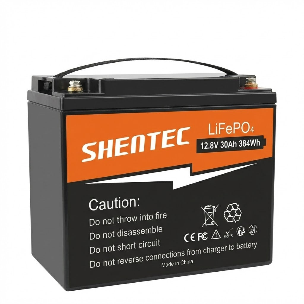 SHENTEC Batería de Litio LiFePO4 12.8V 30AH para Hogar, RV, Barco y Energía de Emergencia