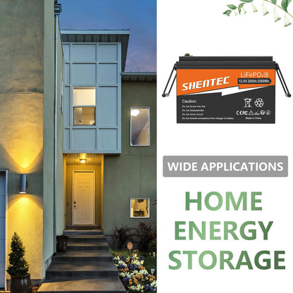SHENTEC 12V 200Ah Batería de Litio LiFePO4 para Barco Camper 6000+ Ciclos