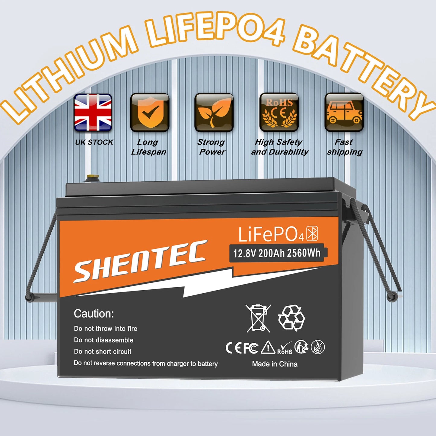 SHENTEC 12V 200Ah Batería de Litio LiFePO4 para Barco Camper 6000+ Ciclos
