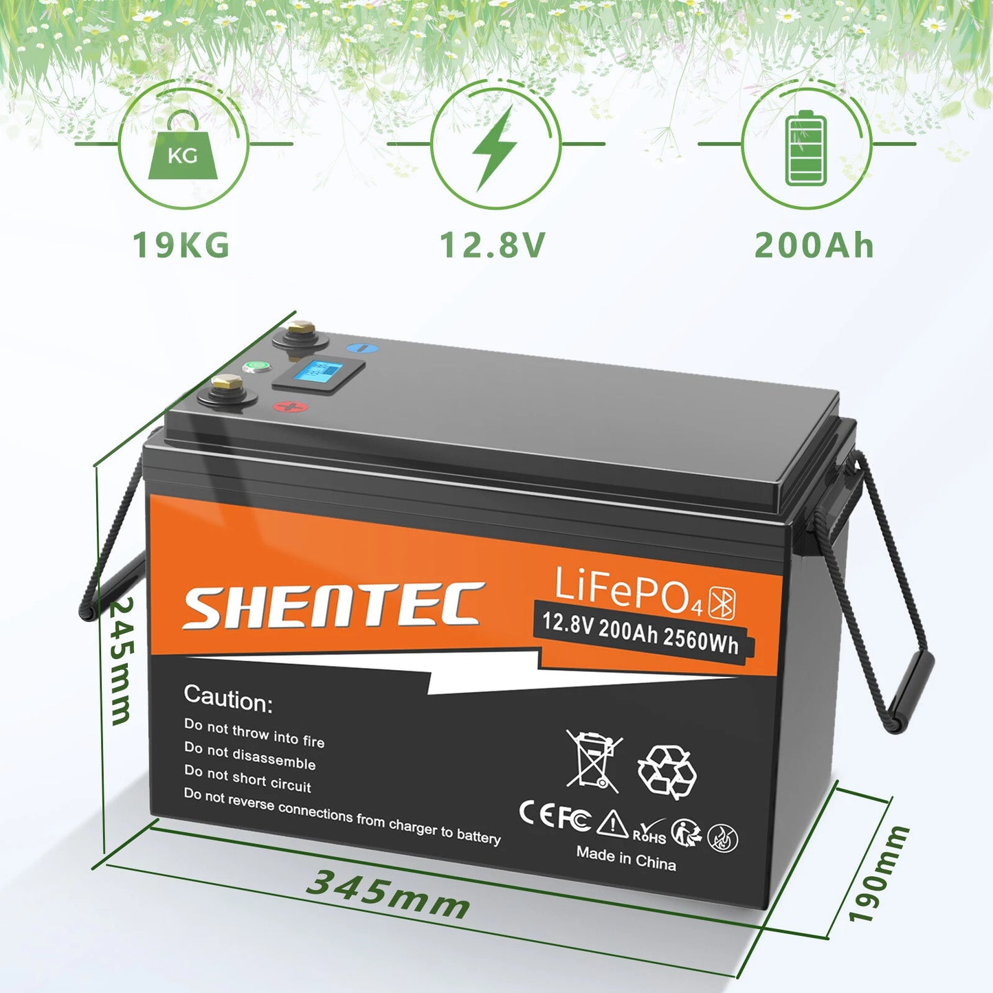 SHENTEC 12V 200Ah Batería de Litio LiFePO4 para Barco Camper 6000+ Ciclos