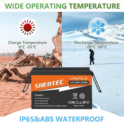 SHENTEC 12V 200Ah Batería de Litio LiFePO4 para Barco Camper 6000+ Ciclos