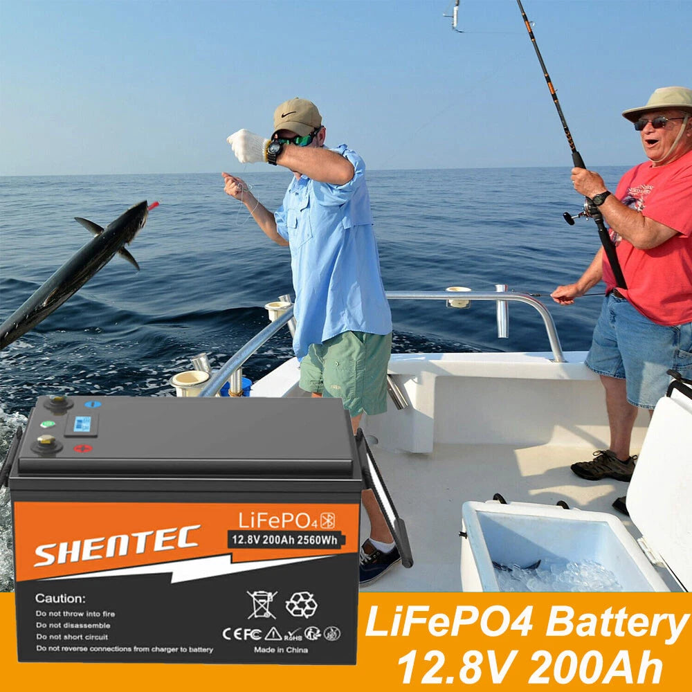 SHENTEC 12V 200Ah Batería de Litio LiFePO4 para Barco Camper 6000+ Ciclos