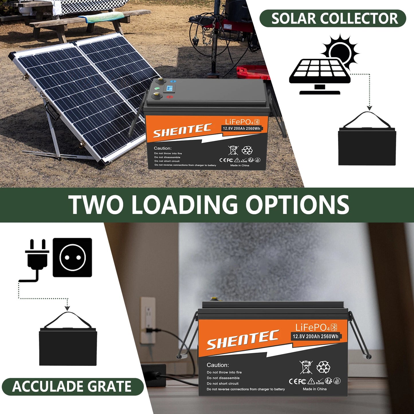 SHENTEC 12V 200Ah Batería de Litio LiFePO4 para Barco Camper 6000+ Ciclos