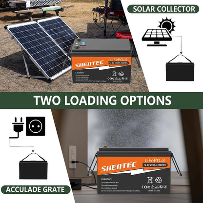 SHENTEC 12V 200Ah Batería de Litio LiFePO4 para Barco Camper 6000+ Ciclos