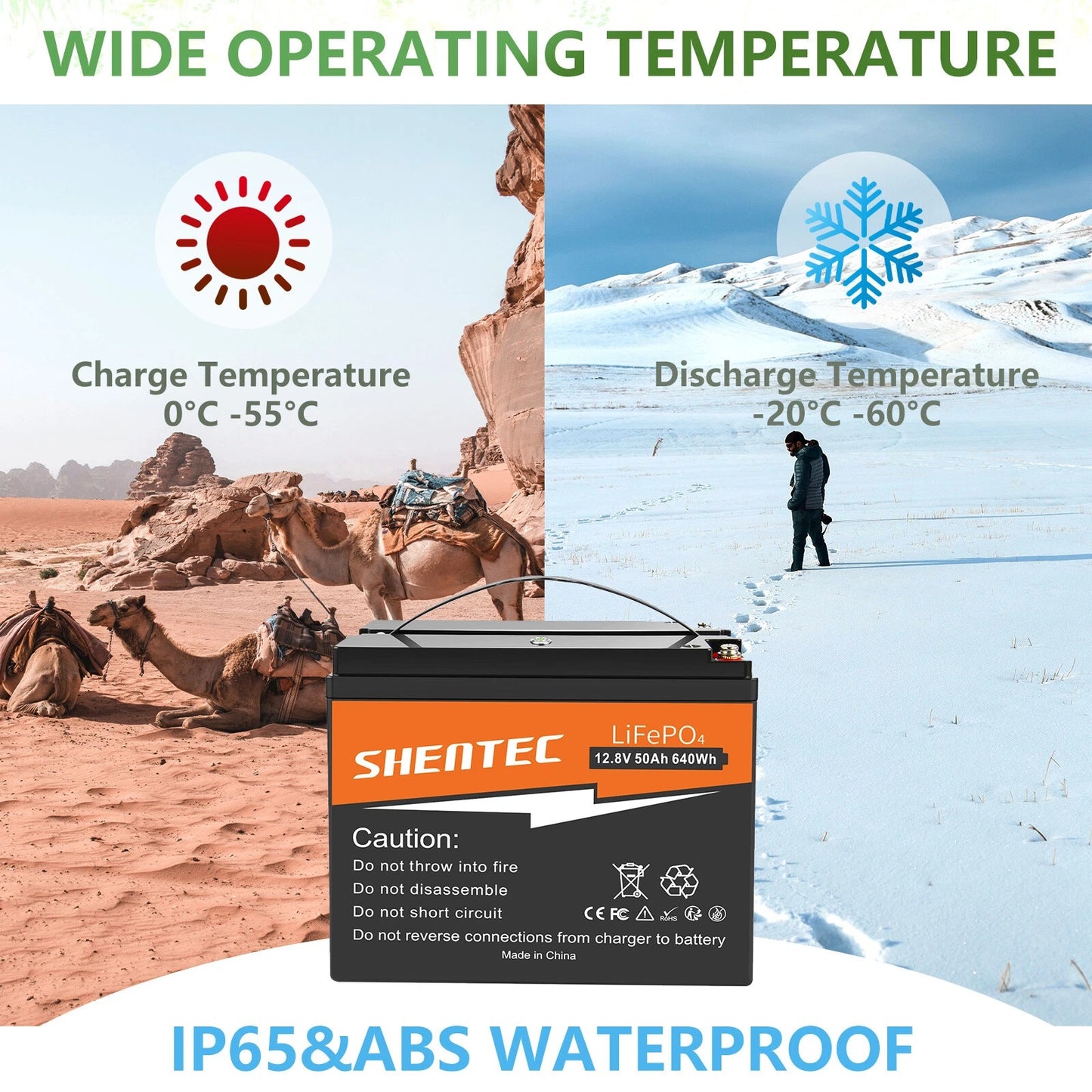 SHENTEC 12.8V 50Ah Batería de Litio LiFePO4 para Solar, Autocaravana, Barco, Caravana y Camping