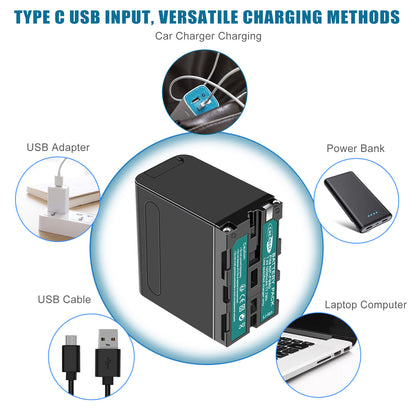 2X Batería 7.4V NP-F970 10500mAh para Sony NP-F930 F950 NP-F530 F960 NP-F990