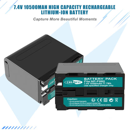 2X Batería 7.4V NP-F970 10500mAh para Sony NP-F930 F950 NP-F530 F960 NP-F990