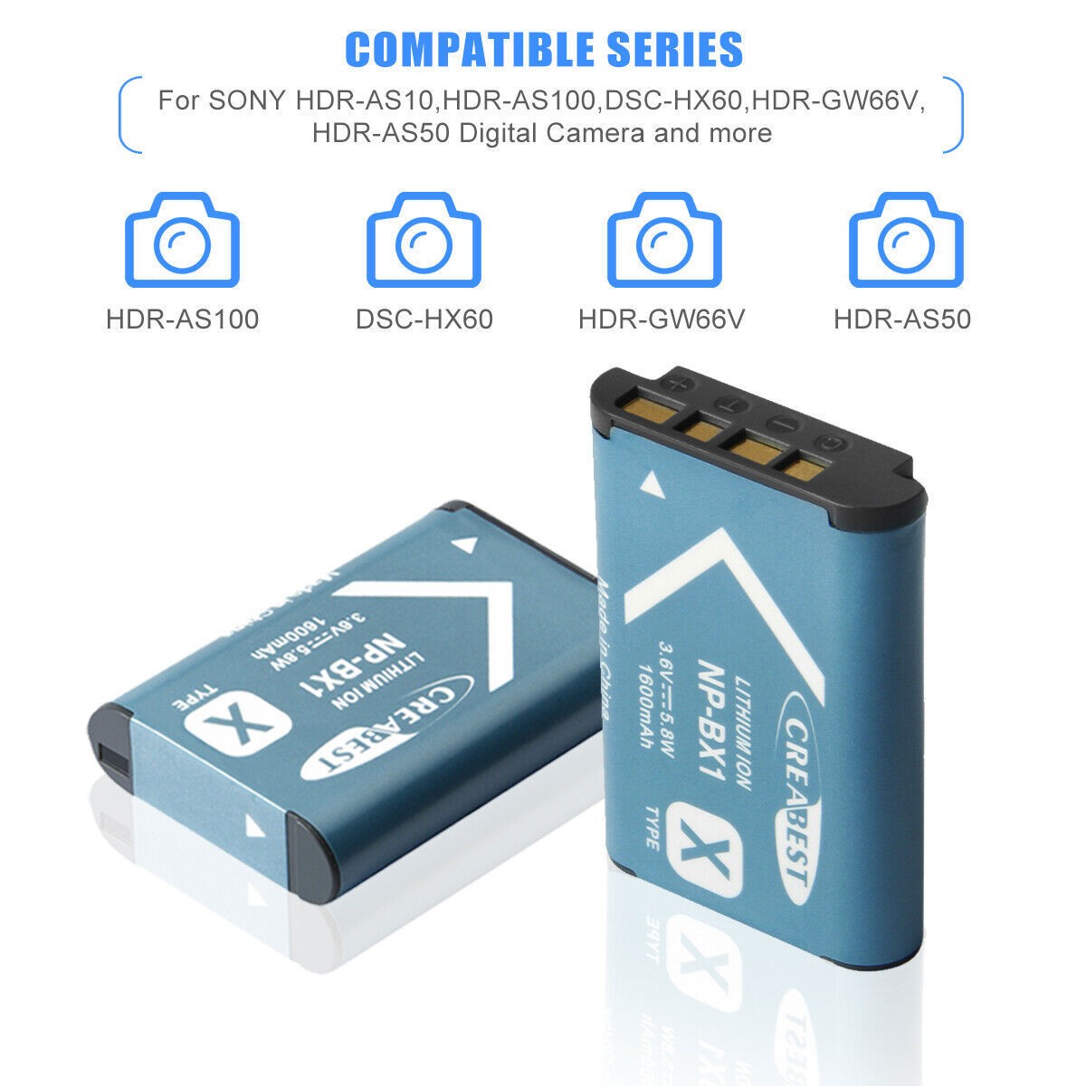 SHENTEC Paquete de 2 baterías NP-BX1 para Sony DSC-RX100, HX300, H400, WX350, WX400, HX50V, HX60