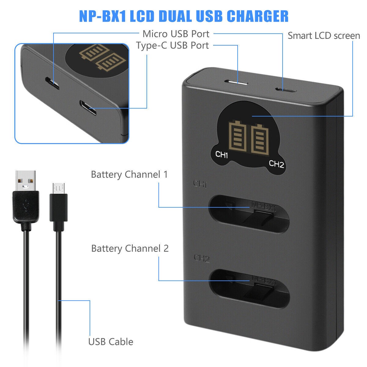 SHENTEC Paquete de 2 baterías NP-BX1 para Sony DSC-RX100, HX300, H400, WX350, WX400, HX50V, HX60