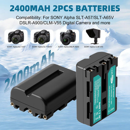 SHENTEC 2x Baterías NP-FM500H +Cargador Para Sony Alpha DSLR/SLT A57 A68 A58 A300K/N A100