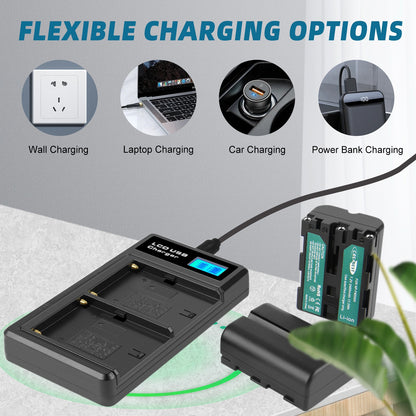 SHENTEC 2x Baterías NP-FM500H +Cargador Para Sony Alpha DSLR/SLT A57 A68 A58 A300K/N A100