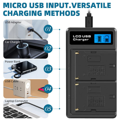 SHENTEC 2x Baterías NP-FM500H +Cargador Para Sony Alpha DSLR/SLT A57 A68 A58 A300K/N A100