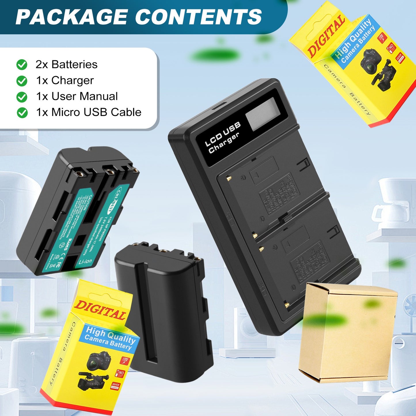 SHENTEC 2x Baterías NP-FM500H +Cargador Para Sony Alpha DSLR/SLT A57 A68 A58 A300K/N A100