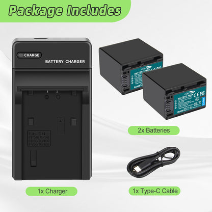 2x Batería NP-FV70 2.6Ah para Sony NP-FV100 NP-FV90 NP-FV50 NP-FV30 NP-FV40 Cargador