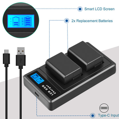 2X Batería NP-FW50 y Cargador Rápido para Sony A6500 A6000 A7R A7RII A7S A7II RX10
