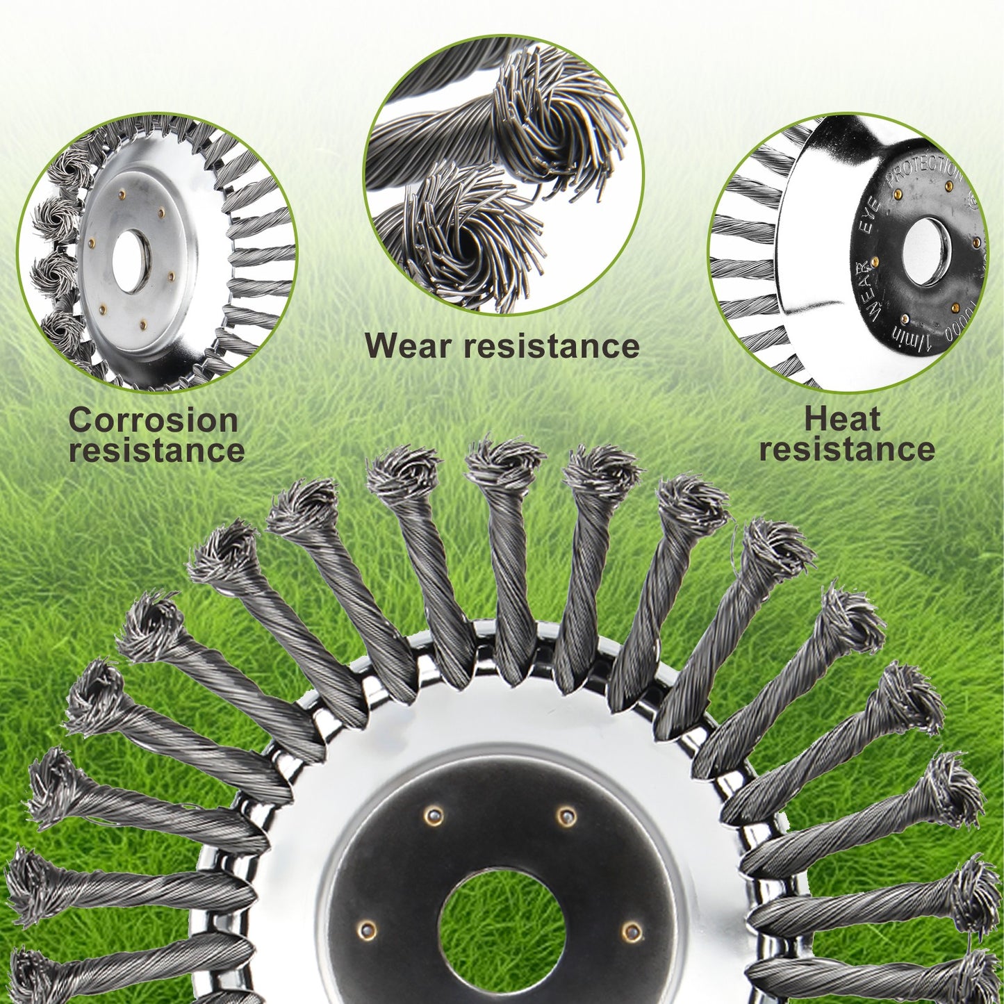 txt
Cabezal desbrozador de alambre de acero de 6" 8" 10" con cepillo de rueda giratoria y kit adaptador