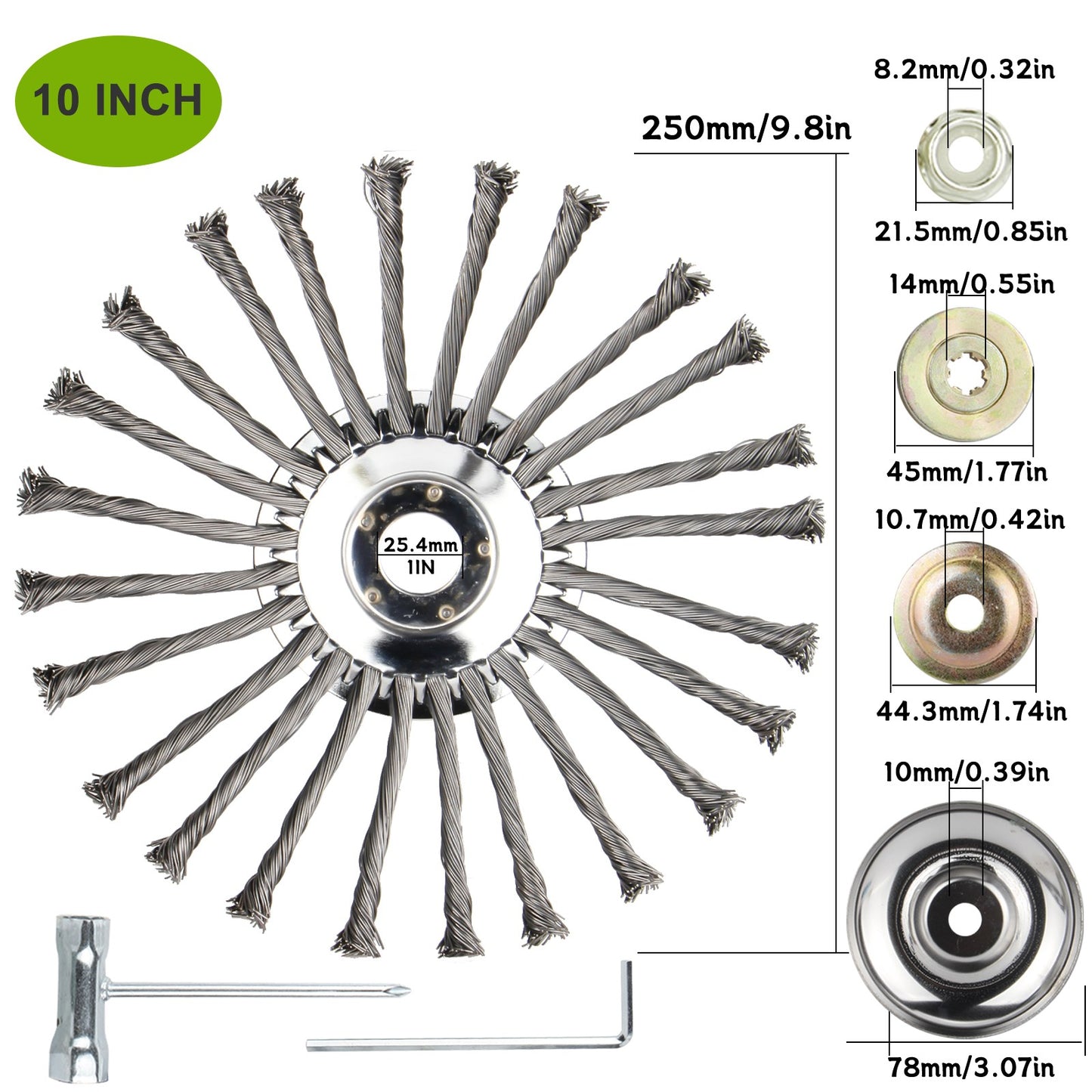 txt
Cabezal desbrozador de alambre de acero de 6" 8" 10" con cepillo de rueda giratoria y kit adaptador