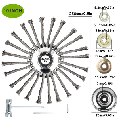 txt
Cabezal desbrozador de alambre de acero de 6" 8" 10" con cepillo de rueda giratoria y kit adaptador