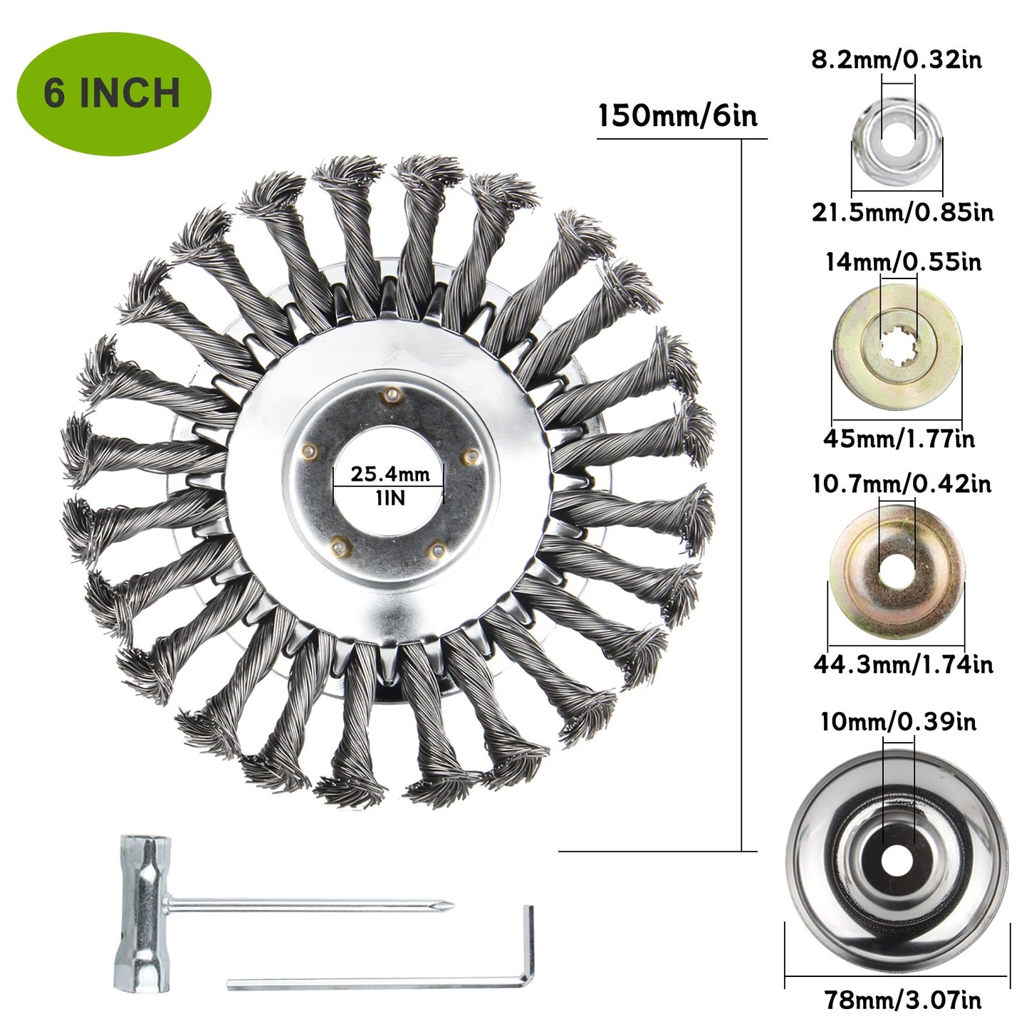 txt
Cabezal desbrozador de alambre de acero de 6" 8" 10" con cepillo de rueda giratoria y kit adaptador