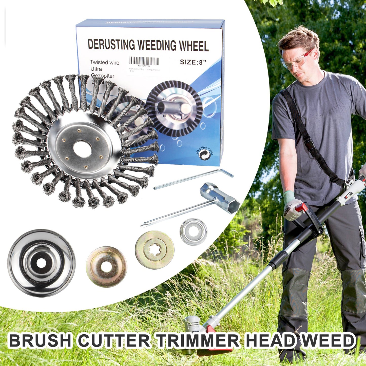 txt
Cabezal desbrozador de alambre de acero de 6" 8" 10" con cepillo de rueda giratoria y kit adaptador