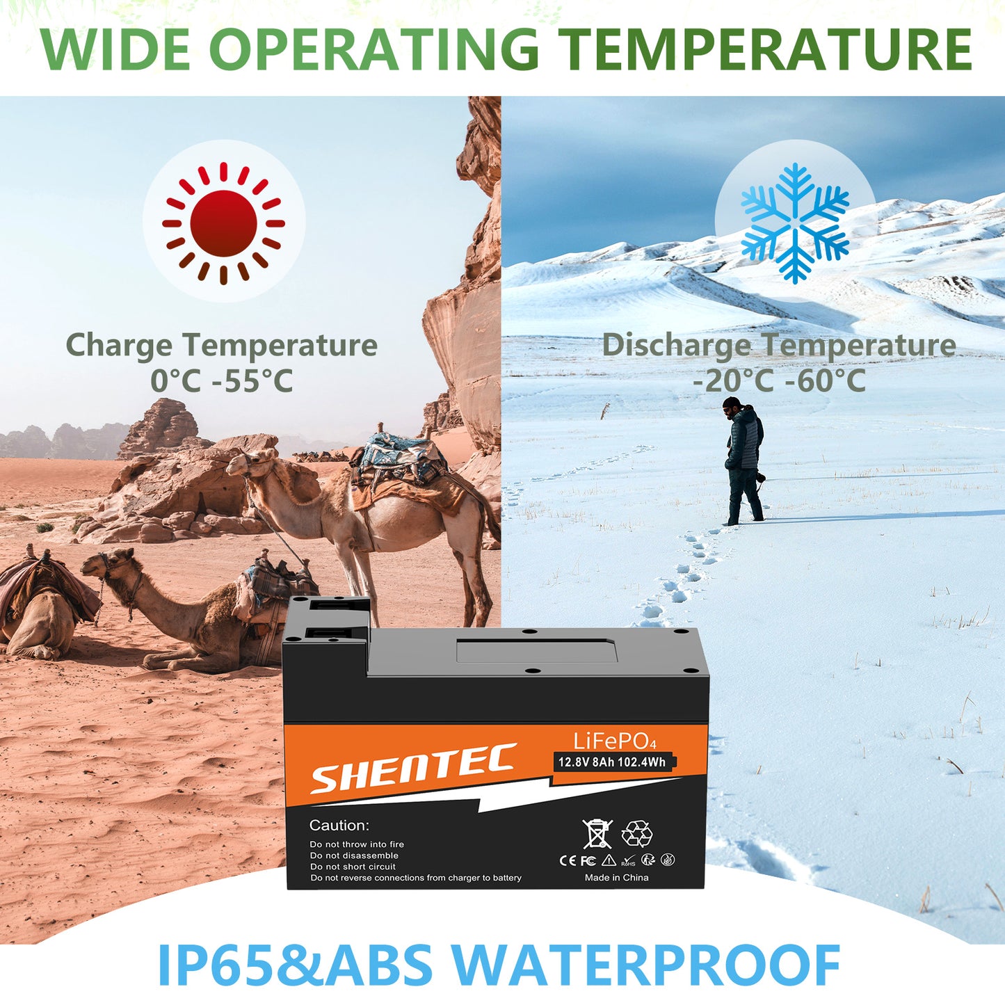 Batería LiFePO4 SHENTEC de 8Ah y 12.8V con BMS para barco, autocaravana, energía solar, caravana, camper y golf