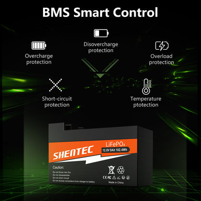 Batería LiFePO4 SHENTEC de 8Ah y 12.8V con BMS para barco, autocaravana, energía solar, caravana, camper y golf