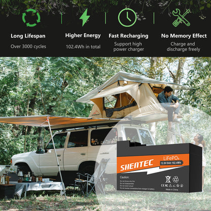 Batería LiFePO4 SHENTEC de 8Ah y 12.8V con BMS para barco, autocaravana, energía solar, caravana, camper y golf