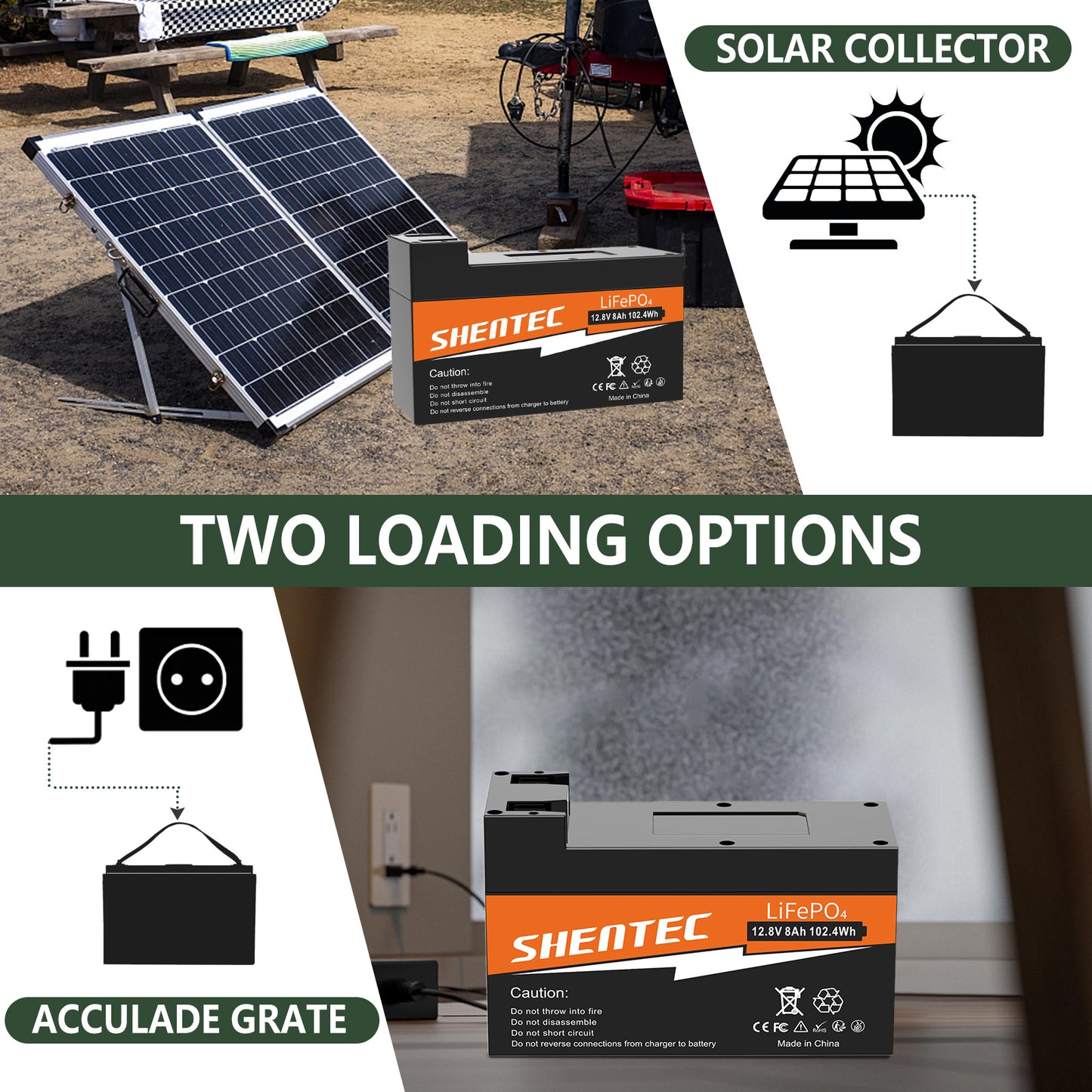 Batería LiFePO4 SHENTEC de 8Ah y 12.8V con BMS para barco, autocaravana, energía solar, caravana, camper y golf