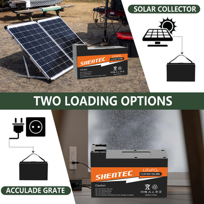 Batería LiFePO4 SHENTEC de 8Ah y 12.8V con BMS para barco, autocaravana, energía solar, caravana, camper y golf
