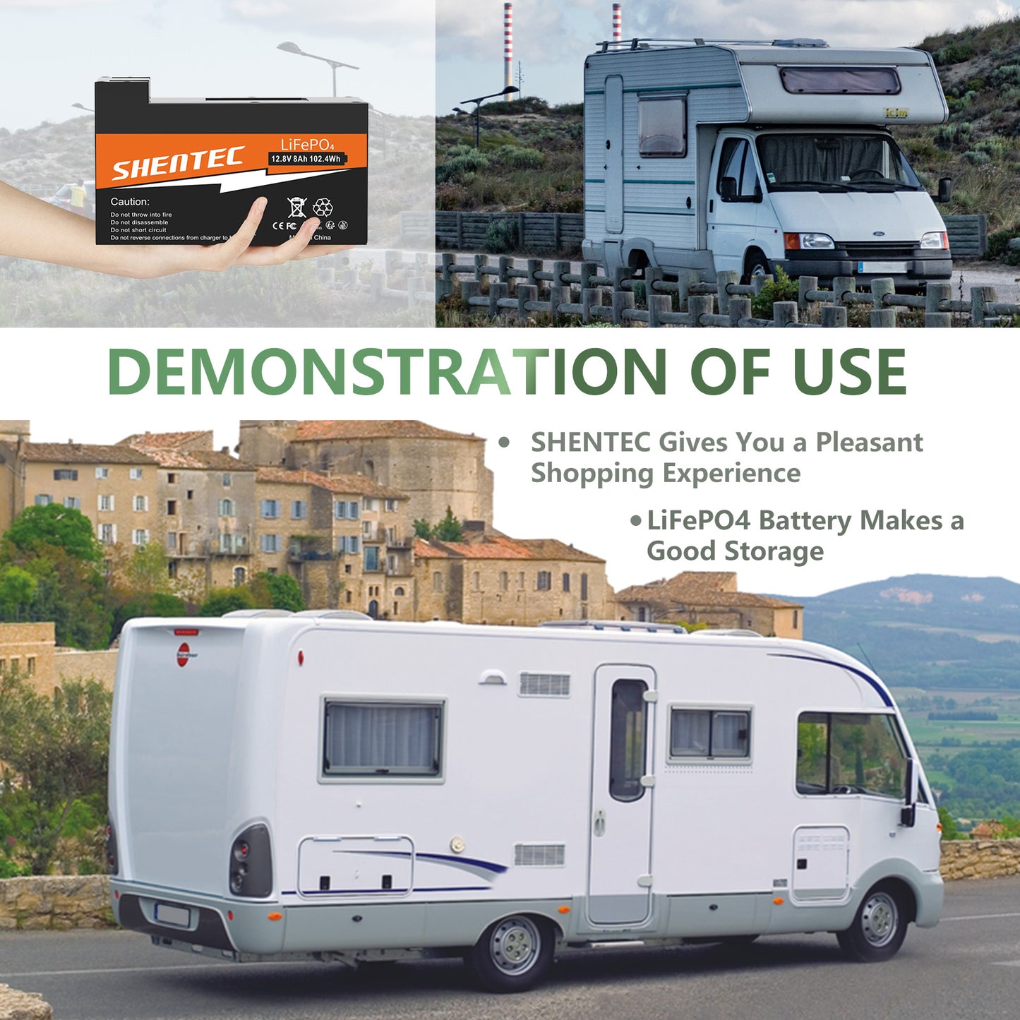 Batería LiFePO4 SHENTEC de 8Ah y 12.8V con BMS para barco, autocaravana, energía solar, caravana, camper y golf