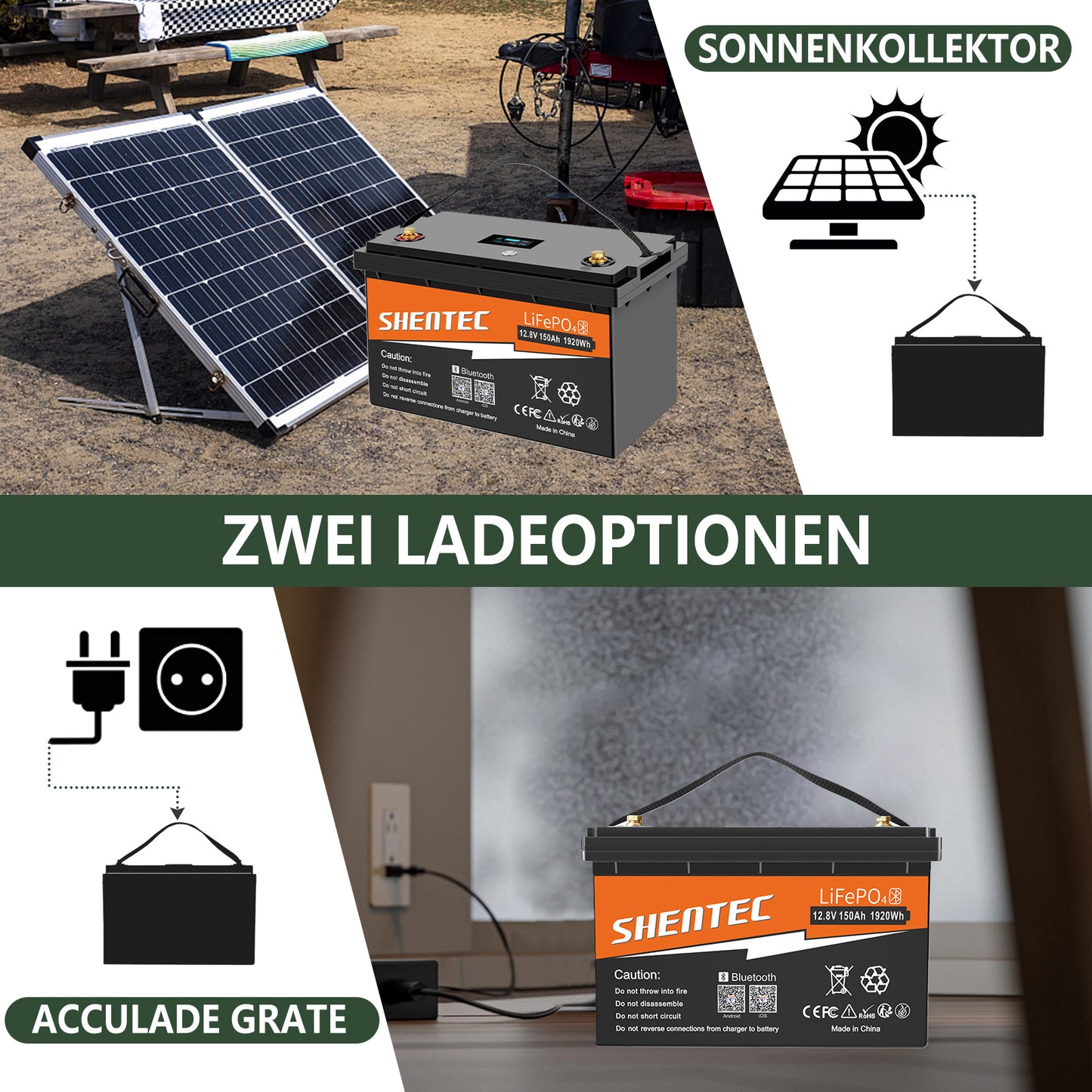 SHENTEC Batería LiFePO4 12/24V 100/150/200/300Ah con BMS para barco solar, sistema aislado y autocaravana