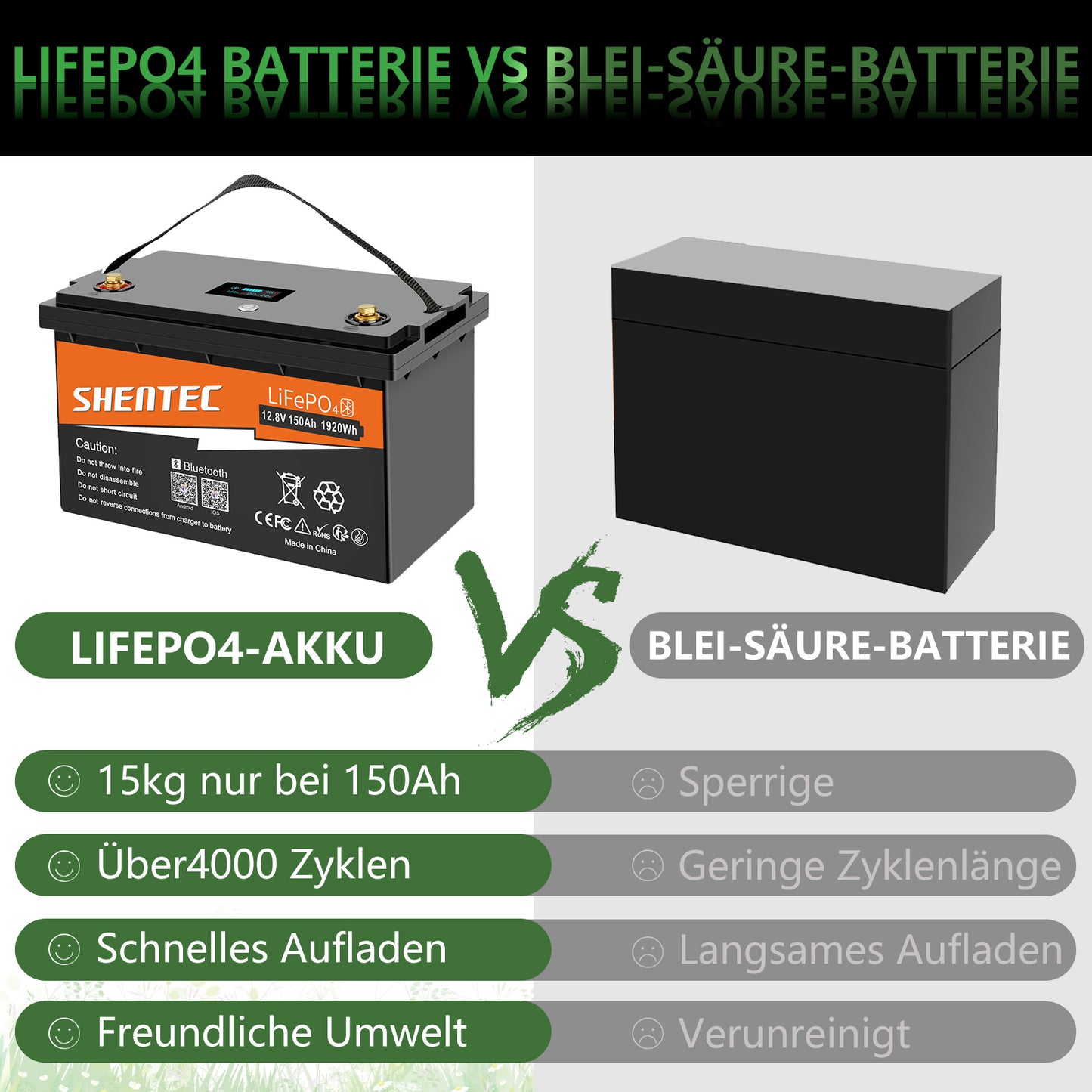 SHENTEC Batería LiFePO4 12/24V 100/150/200/300Ah con BMS para barco solar, sistema aislado y autocaravana