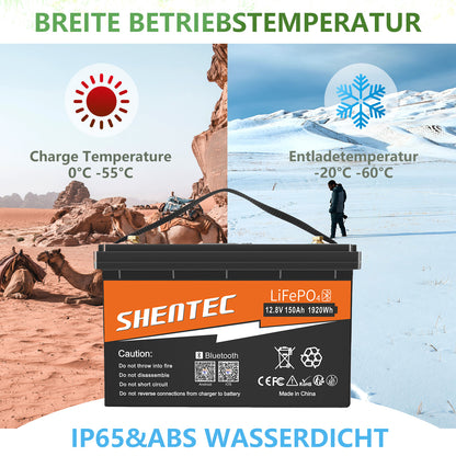 SHENTEC Batería LiFePO4 12/24V 100/150/200/300Ah con BMS para barco solar, sistema aislado y autocaravana
