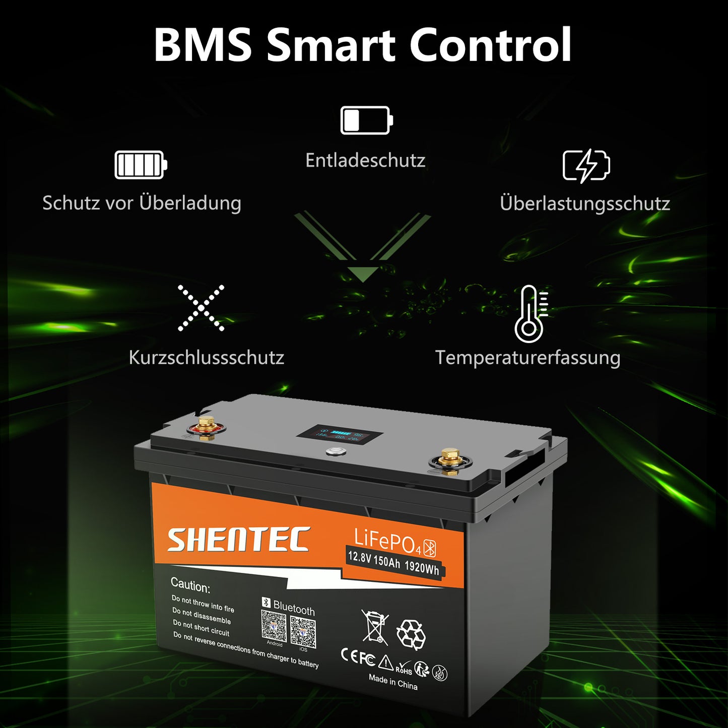 SHENTEC Batería LiFePO4 12/24V 100/150/200/300Ah con BMS para barco solar, sistema aislado y autocaravana