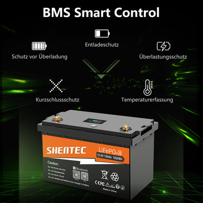 SHENTEC Batería LiFePO4 12/24V 100/150/200/300Ah con BMS para barco solar, sistema aislado y autocaravana