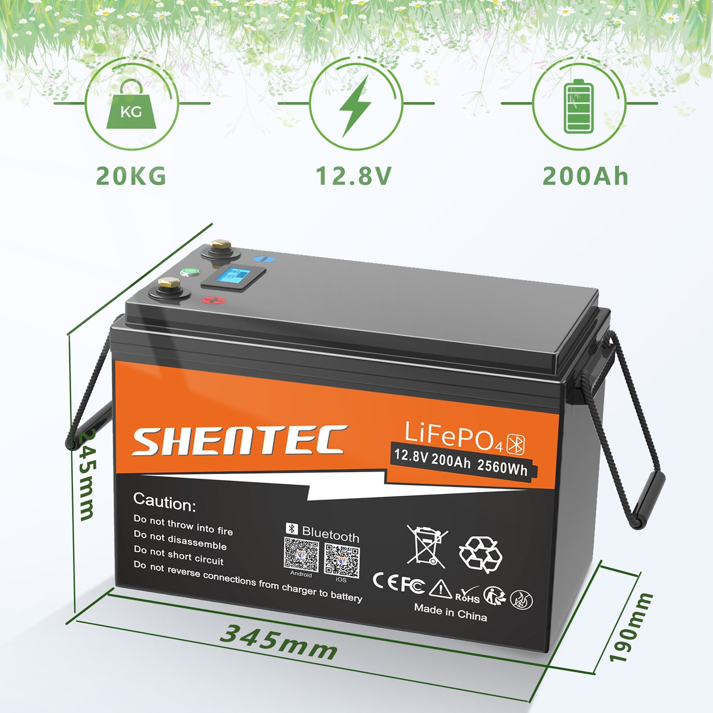 SHENTEC Batería LiFePO4 12/24V 100/150/200/300Ah con BMS para barco solar, sistema aislado y autocaravana