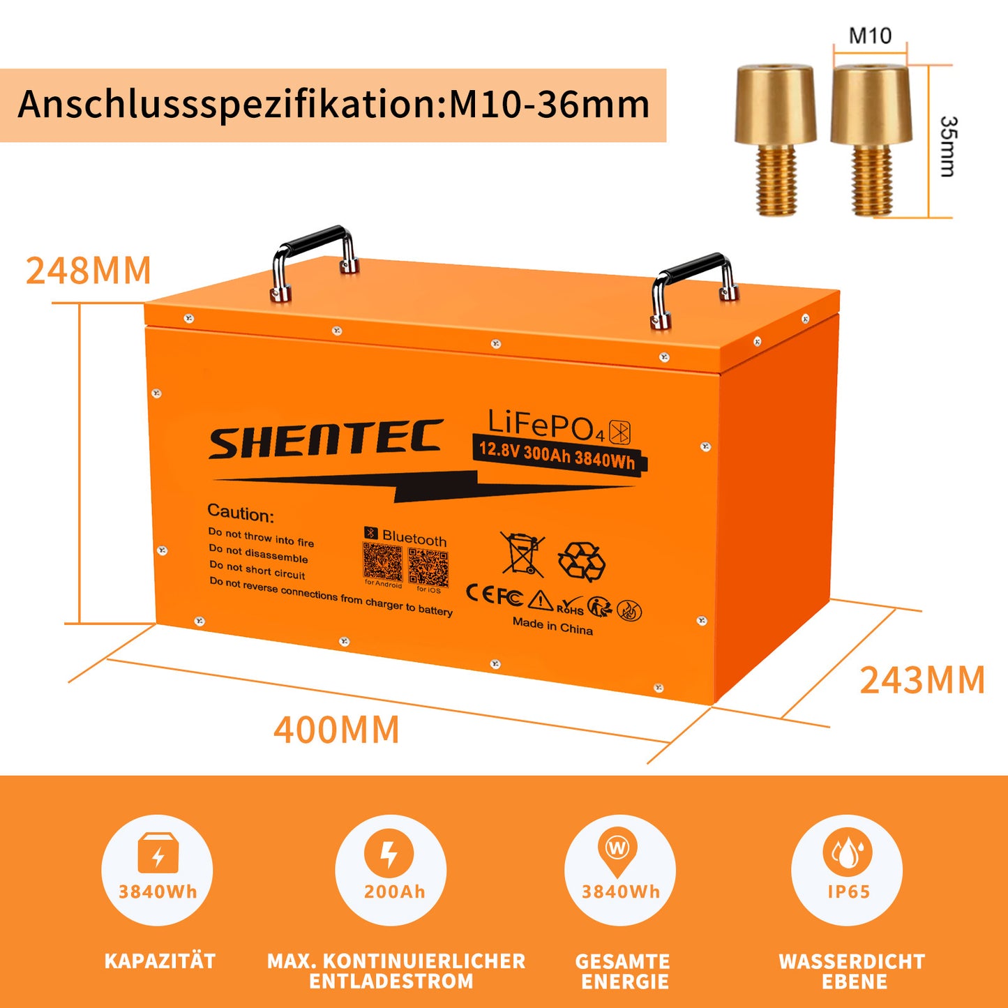 SHENTEC Batería LiFePO4 12/24V 100/150/200/300Ah con BMS para barco solar, sistema aislado y autocaravana
