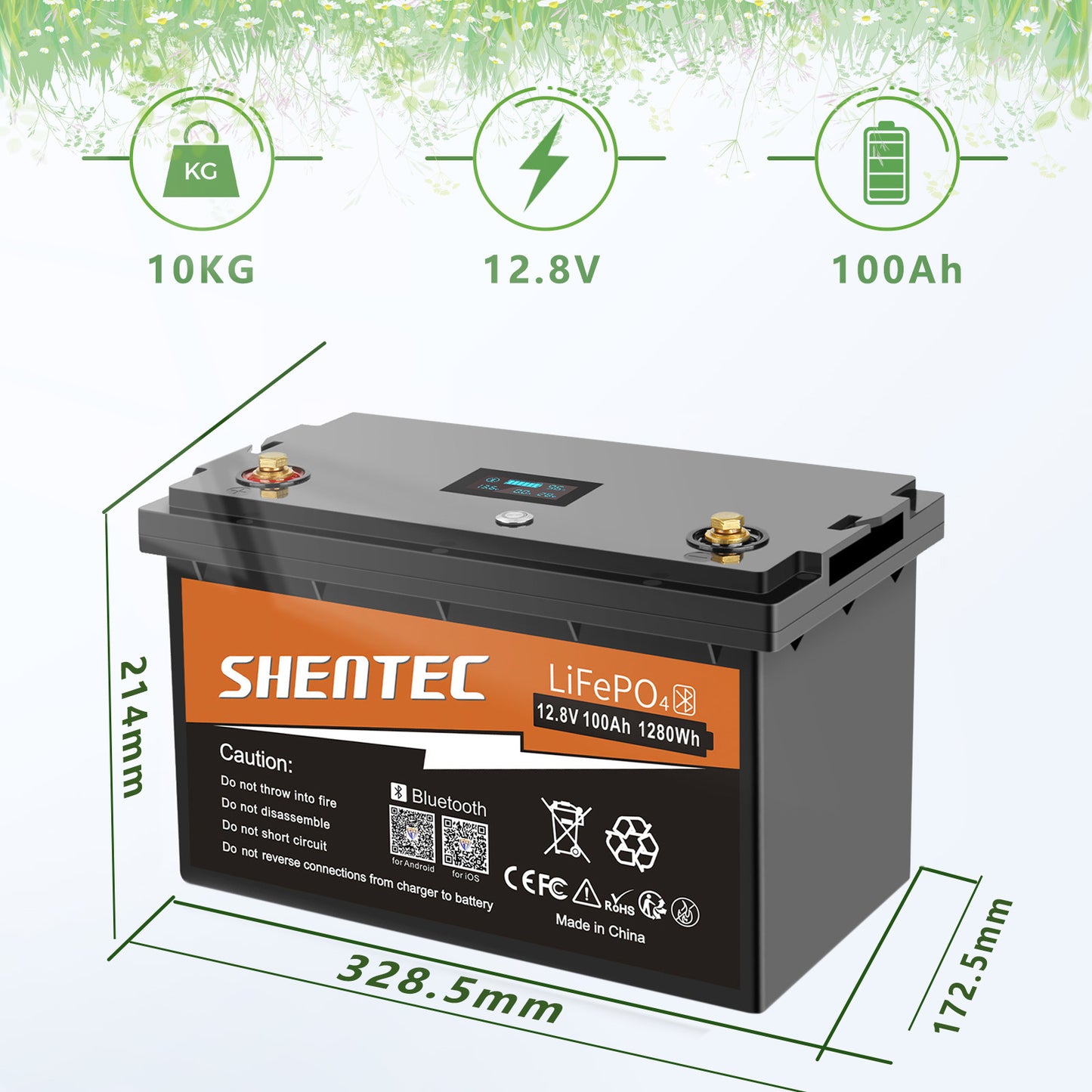 SHENTEC Batería LiFePO4 12/24V 100/150/200/300Ah con BMS para barco solar, sistema aislado y autocaravana
