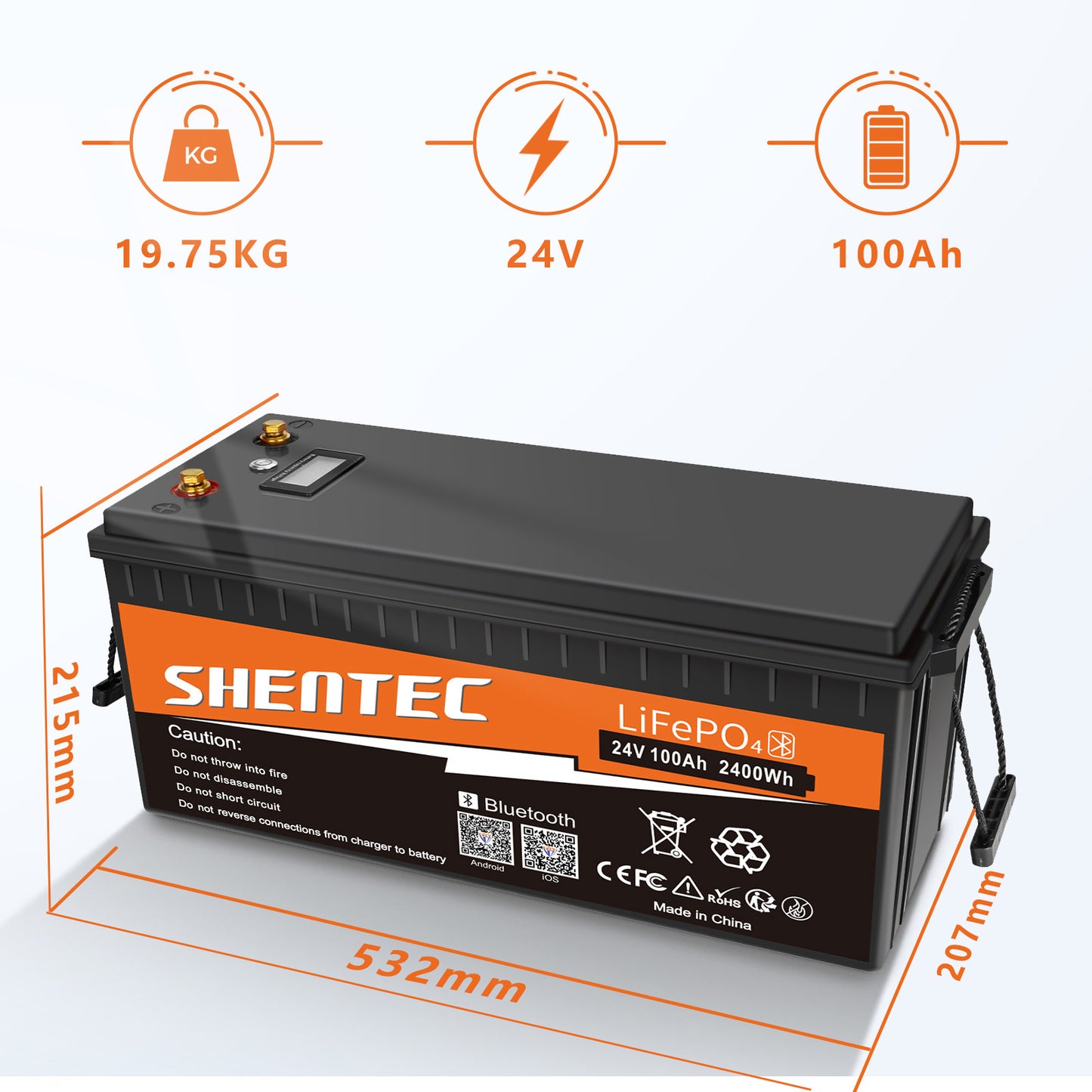 SHENTEC Batería LiFePO4 12/24V 100/150/200/300Ah con BMS para barco solar, sistema aislado y autocaravana