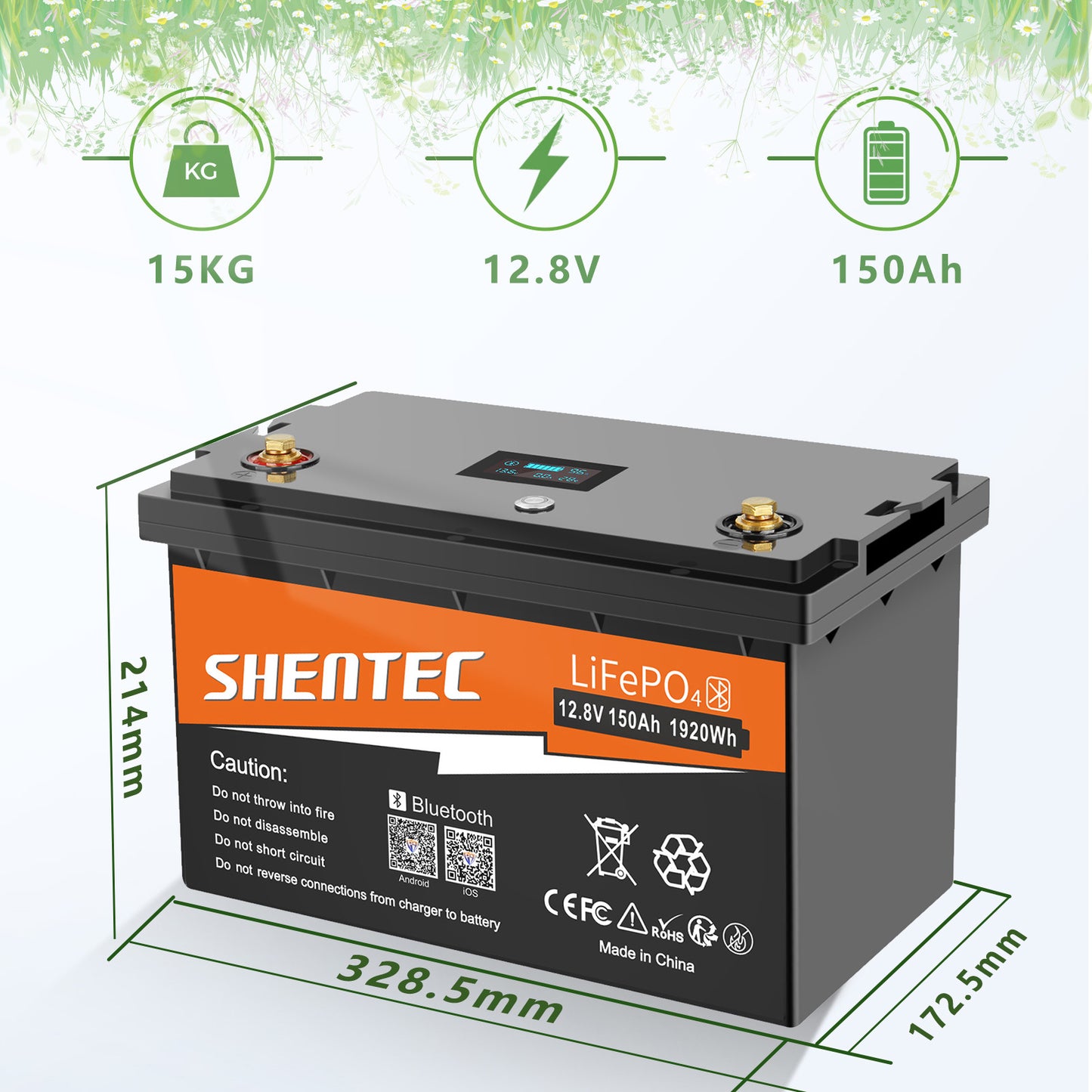 SHENTEC Batería LiFePO4 12/24V 100/150/200/300Ah con BMS para barco solar, sistema aislado y autocaravana
