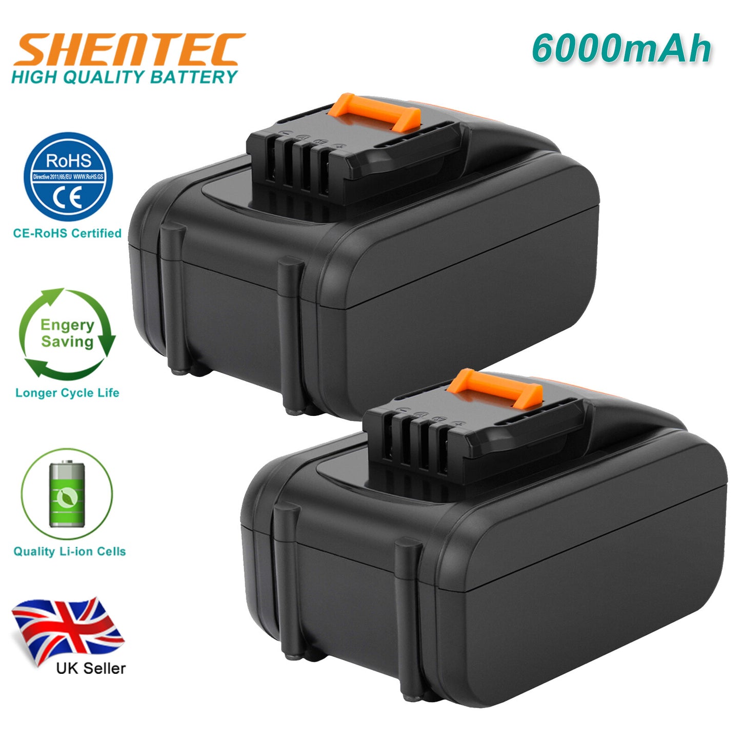 SHENTEC 2 X 20V 6Ah BATERÍA DE REPUESTO PARA WORX WA3551.1 WA3553 WA3516 WA3572 WG259E.9 WG169E
