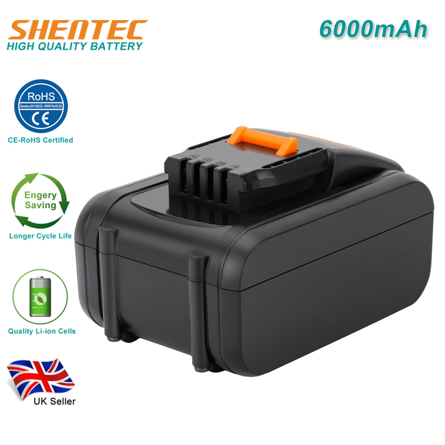 SHENTEC Batería Li-Ion 6000mAh 20V para Worx WA3551.1 WG169 WX372 WX166 WX372 WX390 WX166